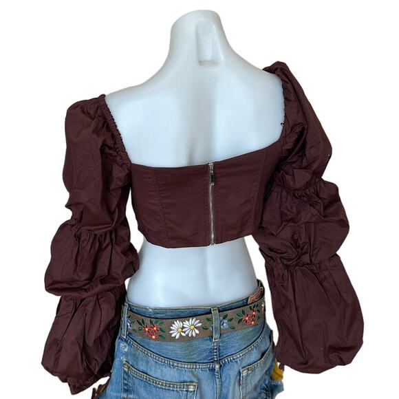 Majorelle Brown Corset Top SMALL Bustier Pirate Puff Sleeves Steampunk $128 NEW - Picture 6 of 7
